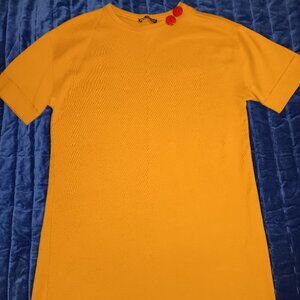 Zara Basic T-Shirt Dress Yellow Mustard w/ Buttons Women's Medium